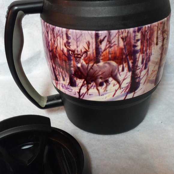 Artist Les Kouba designed Keg Insualted 52 OZ Deer scene in woods, travel nature - Picture 1 of 8